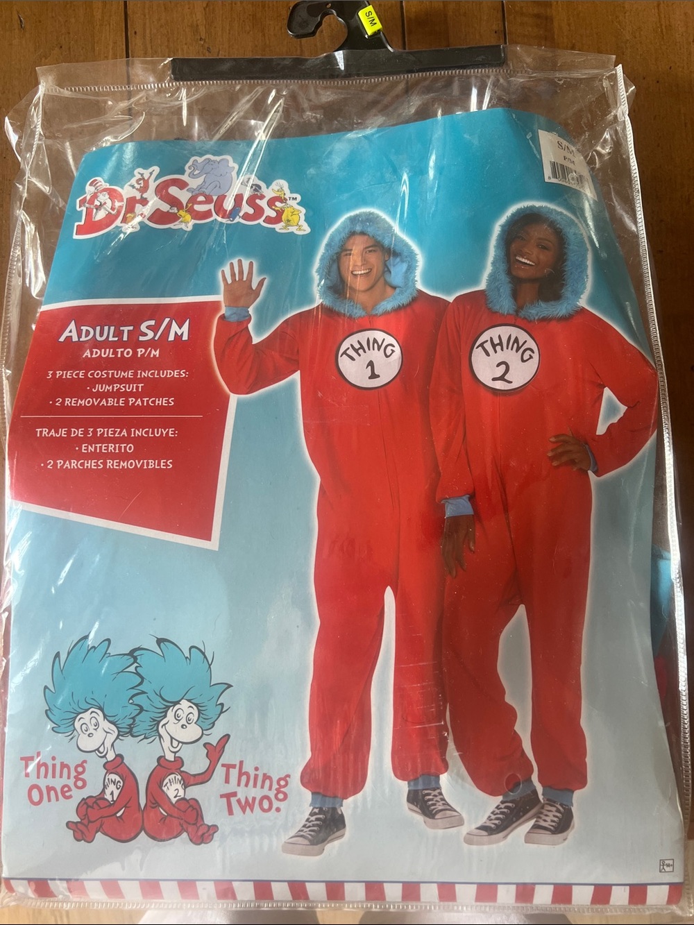 Dr. Seuss Thing 1 Red Jumpsuit with Blue Hood Trim Adult Costume